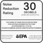 an example of a Noise Reduction Rating (NRR) label looks like as found on noise hearing protection devices